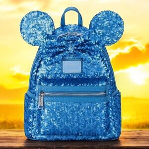Disney Loungefly Blue Hydrangea Sequined Backpack NWT